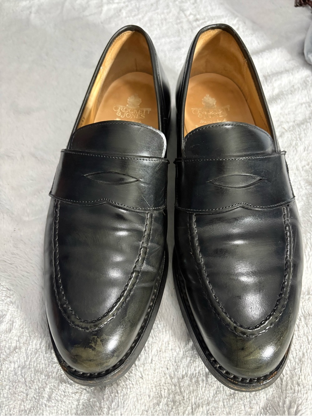 Crockett & Jones Men’s Black Leather Penny Loafers(READ)